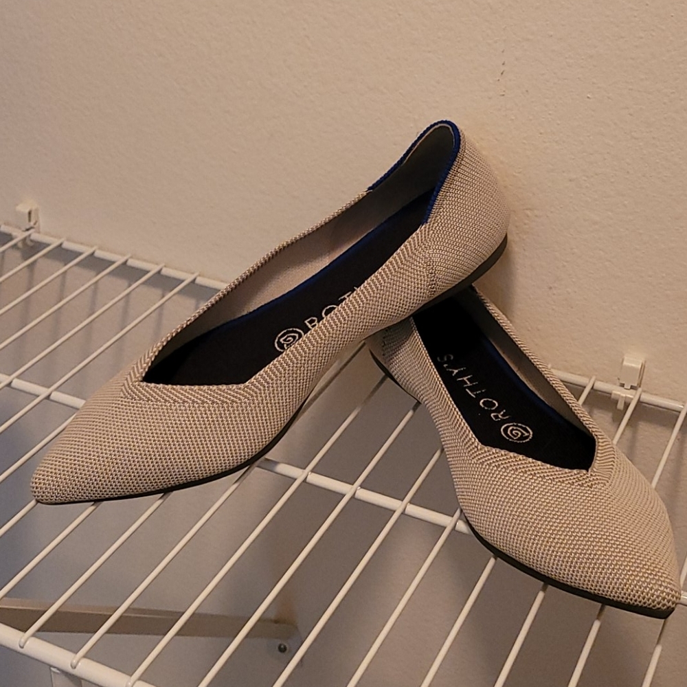 Rothy's greige point flats eco-friendly, washable